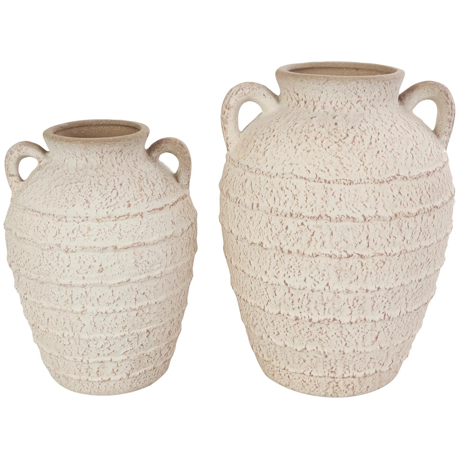 Cream Ceramic Textured Vase with Handles Set of 2