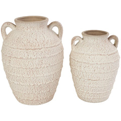 Cream Ceramic Textured Vase with Handles Set of 2