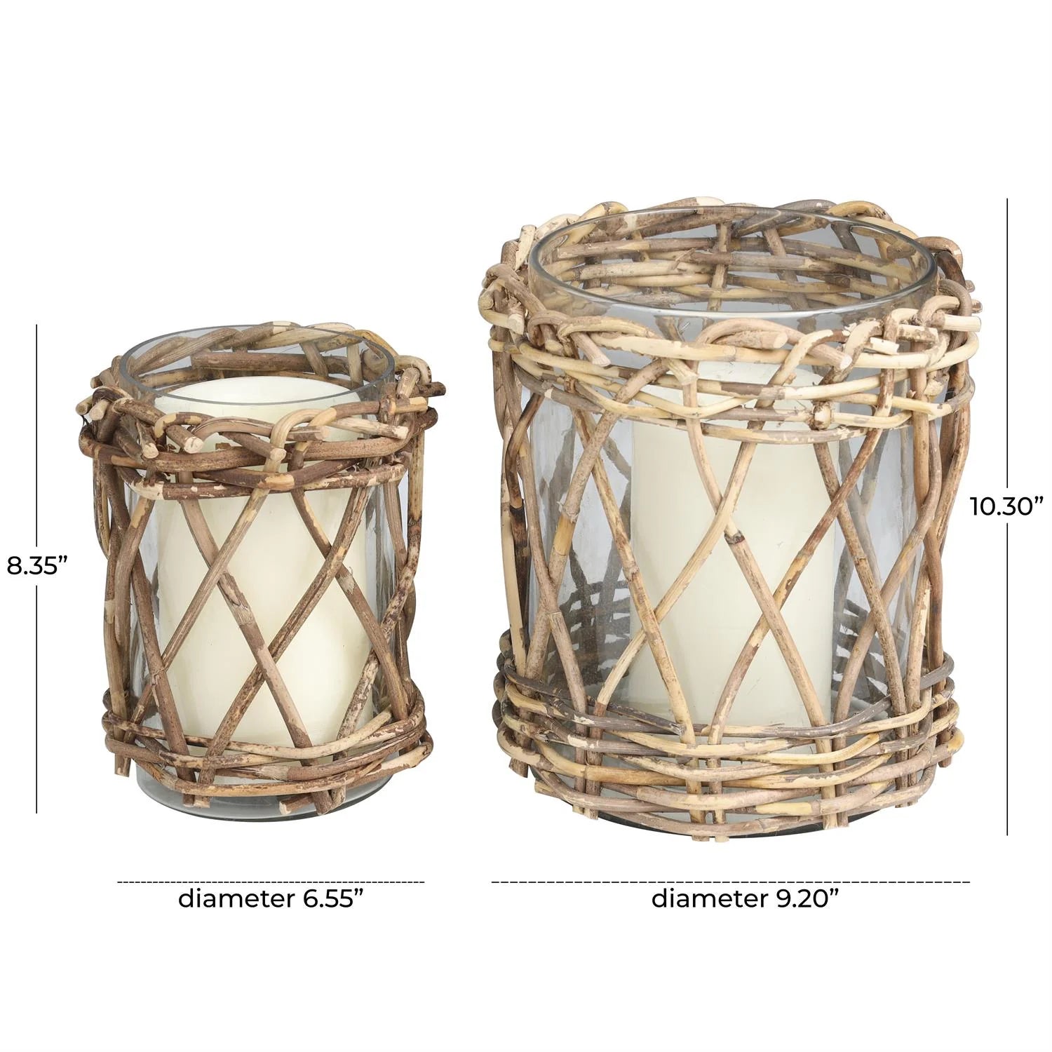Glass Handmade Candle Holder with Woven Exterior Set of 2