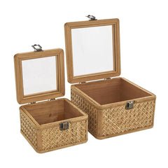 Brown Rattan Handmade Woven Box with Latches Set of 3