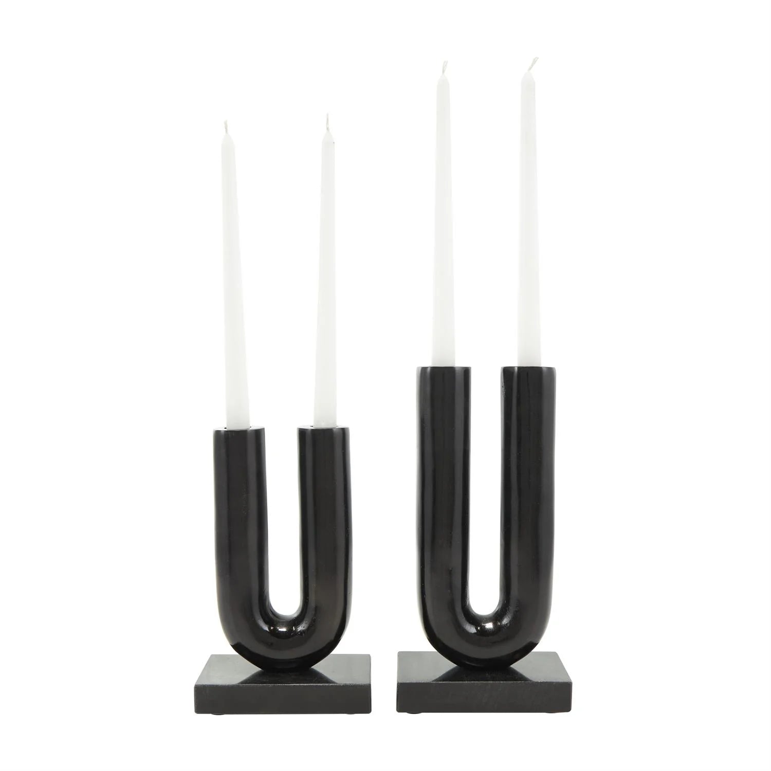 Black Aluminum U-shaped candle Holder with Marble Bases Set of 2