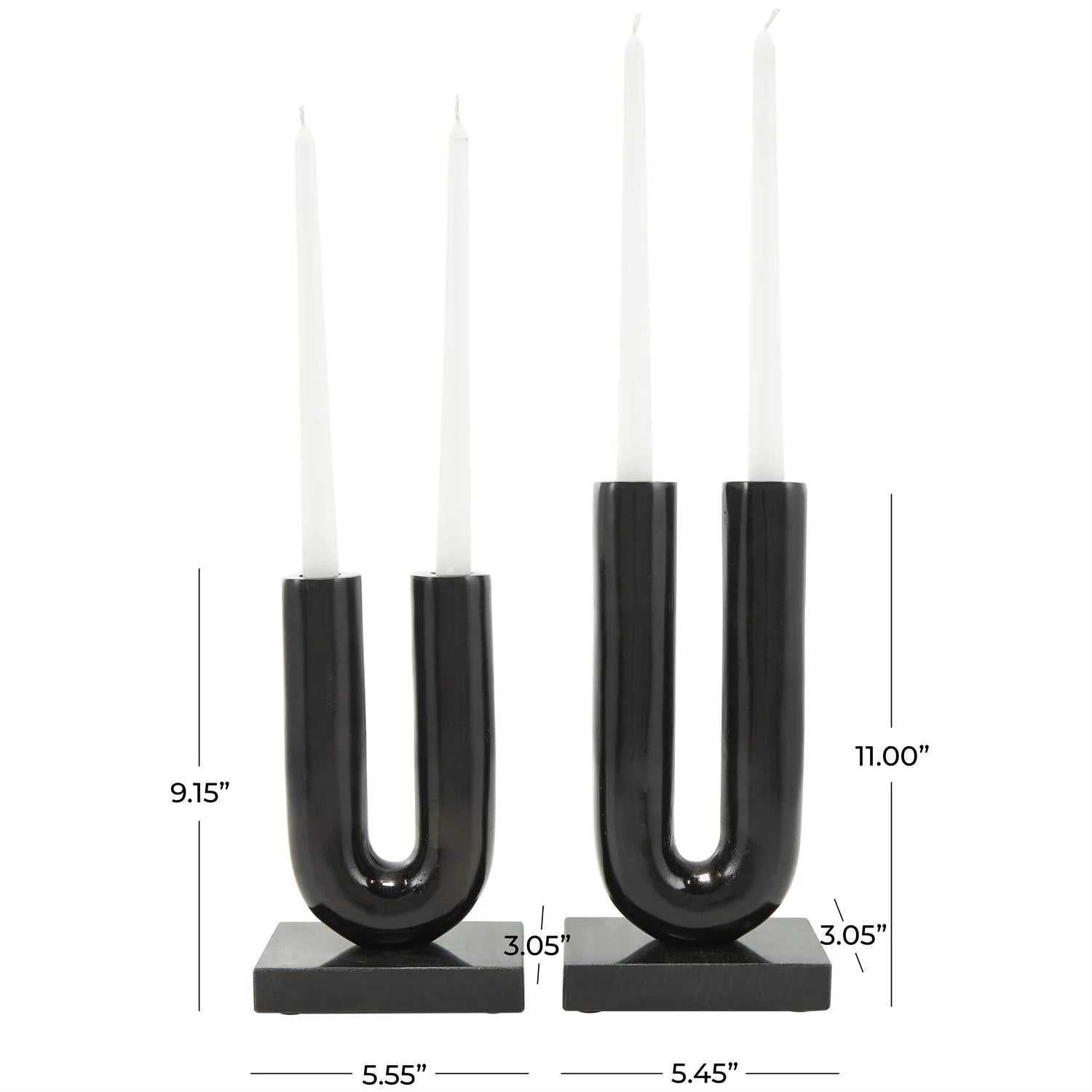 Black Aluminum U-shaped candle Holder with Marble Bases Set of 2