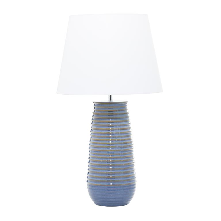 Blue Ceramic Table Lamp with Drum Shade 15" x 15" x 28"