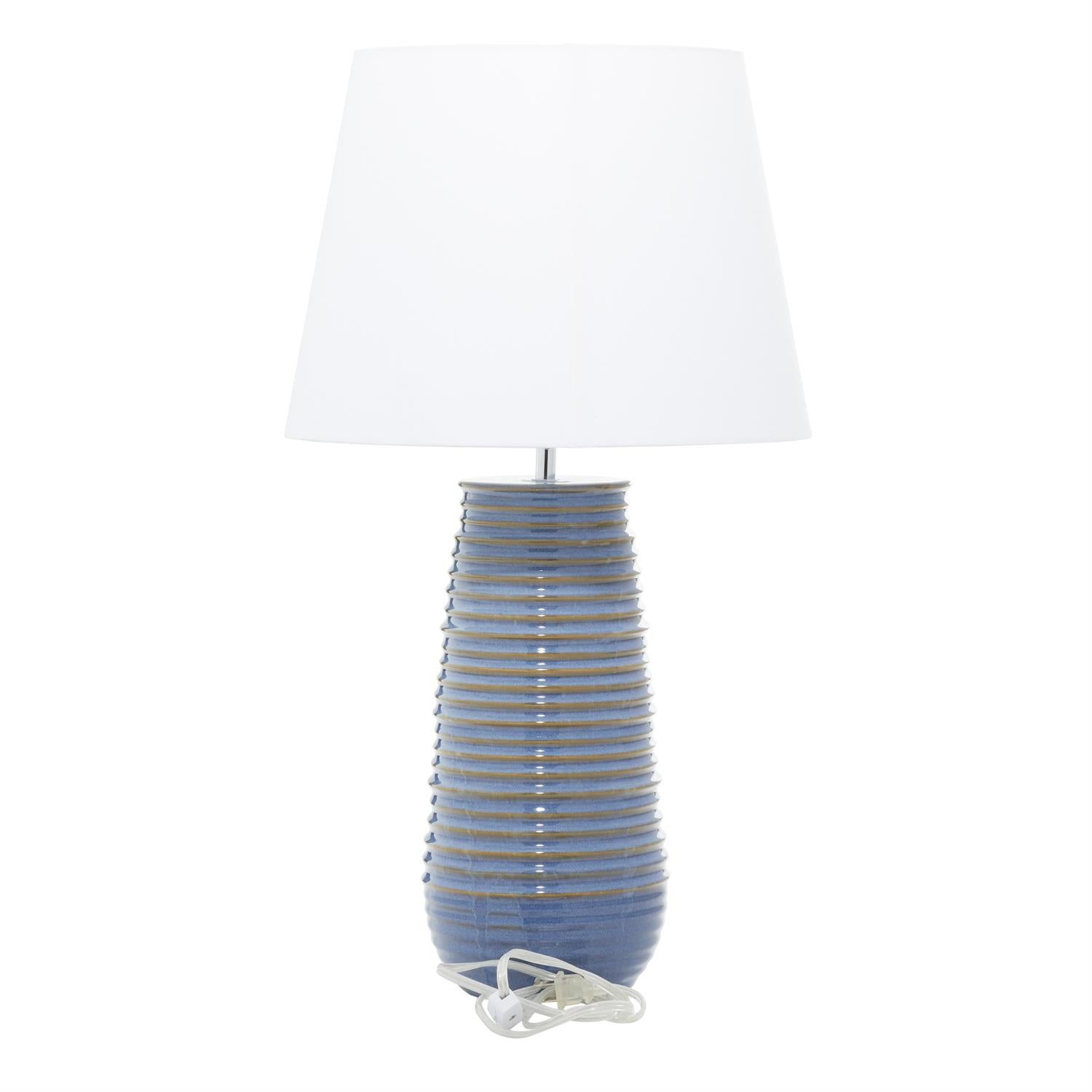 Blue Ceramic Table Lamp with Drum Shade 15" x 15" x 28"