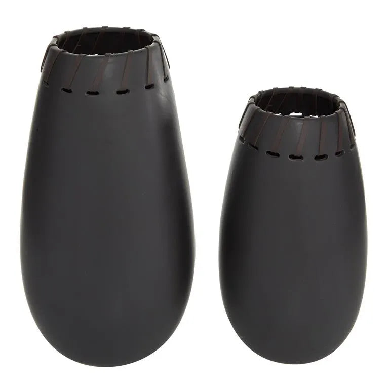 Black Ceramic Vase with Cut Out Patterns Set of 2