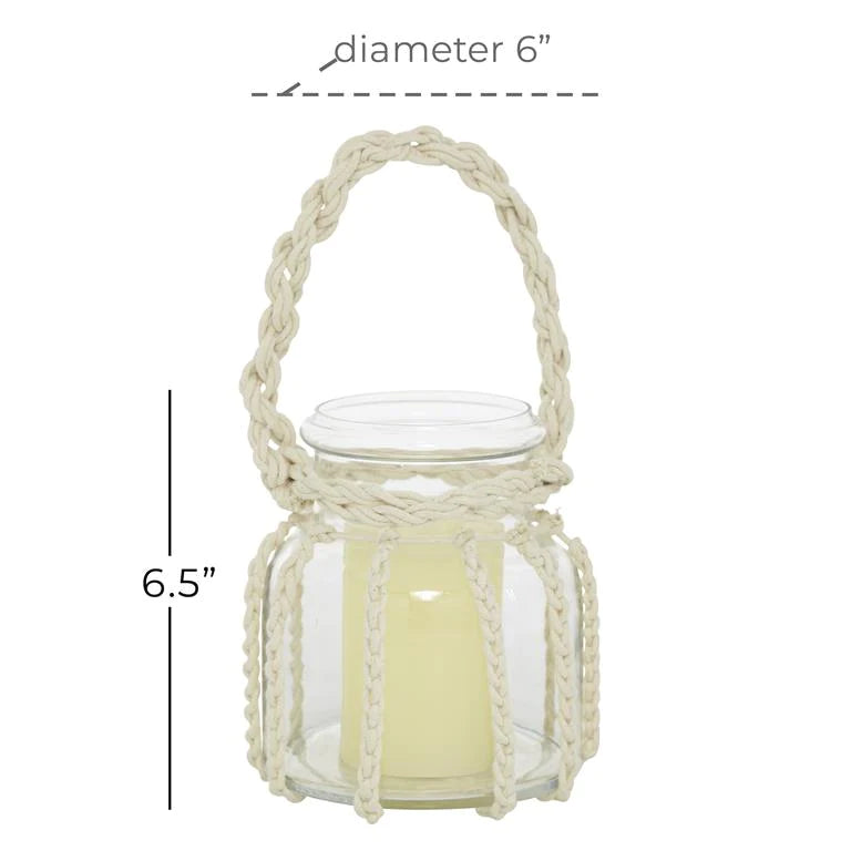 Clear Glass Candle Lantern with Rope Handle 6" x 6" x 6"