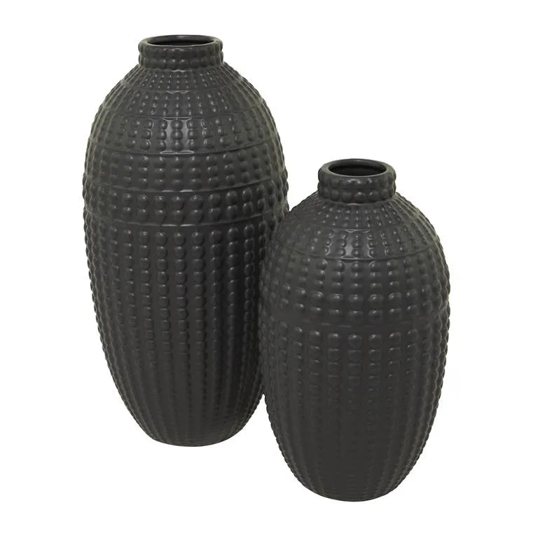 Black Ceramic Vase Set of 2 - 16" 12"H