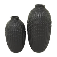 Black Ceramic Vase Set of 2 - 16" 12"H