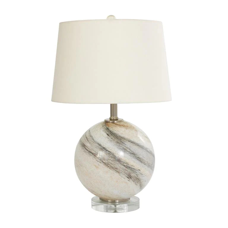 Beige Glass Round Accent Lamp with Marble Inspired 14" x 14" x 23"