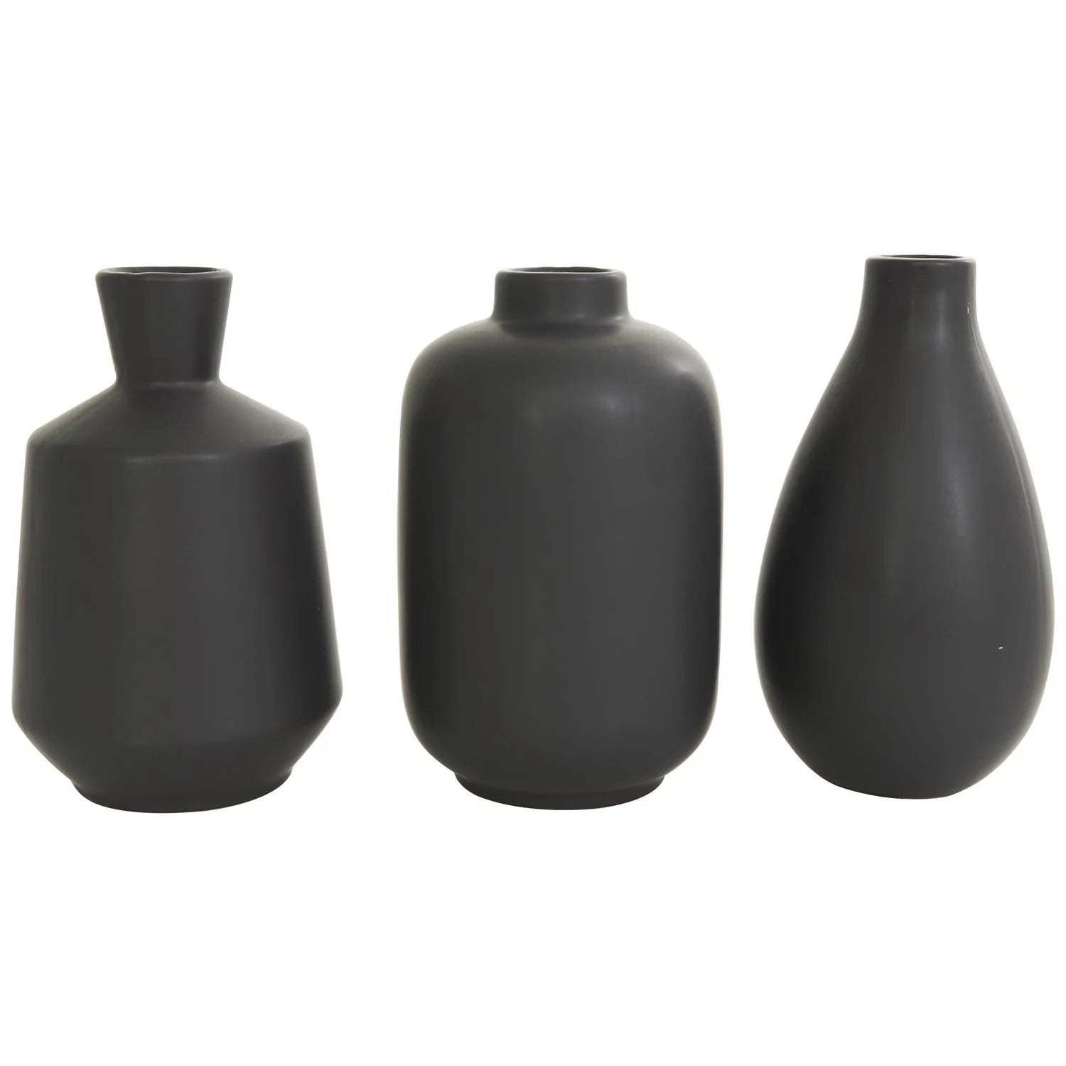 Minimalistic Black Ceramic Vase Set - Set of 3 