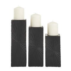 Geometric Black Wooden Pillar Candle Holder Set - CosmoLiving Set of 3
