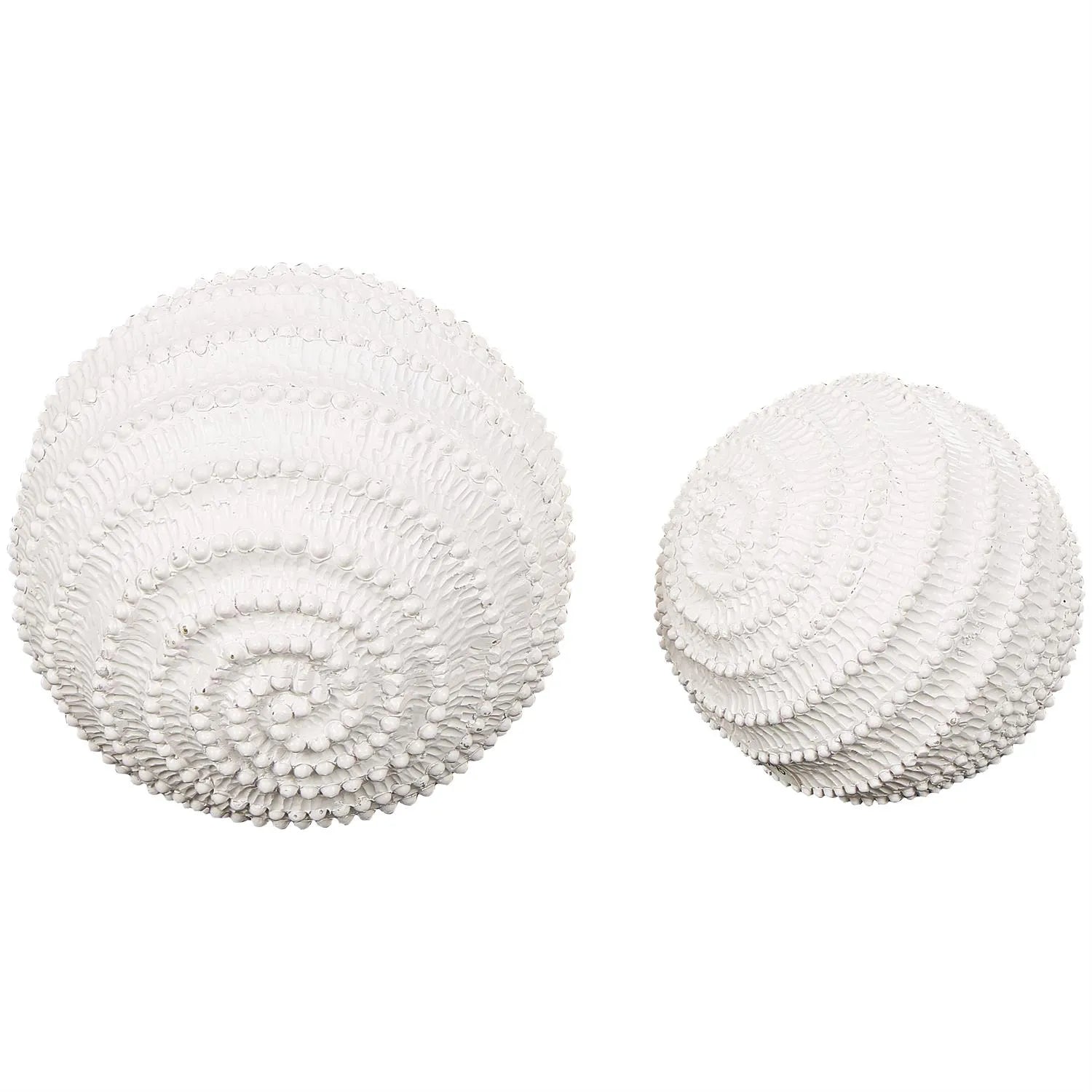Cream Resin Textured Sphere Sculptures Set of 2