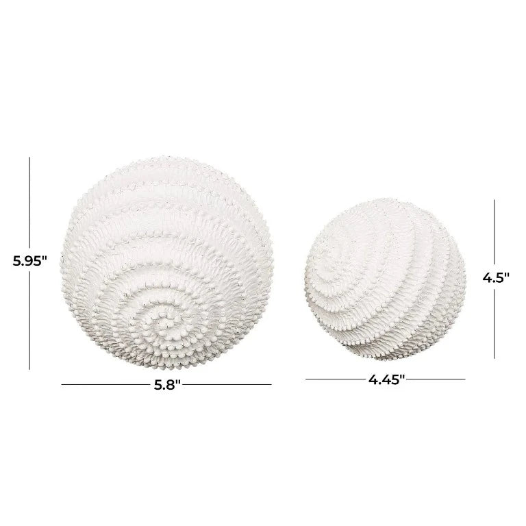 Cream Resin Textured Sphere Sculptures Set of 2